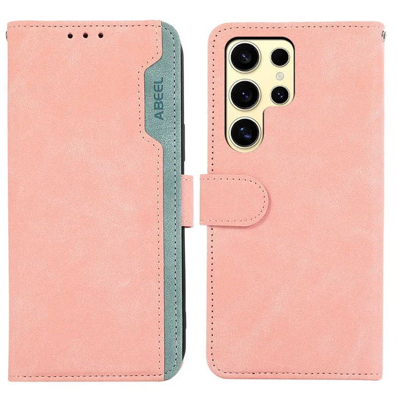ABEEL For Samsung Galaxy S25 Ultra Case Color Splicing Leather Flip Phone Cover RFID Blocking - Pink