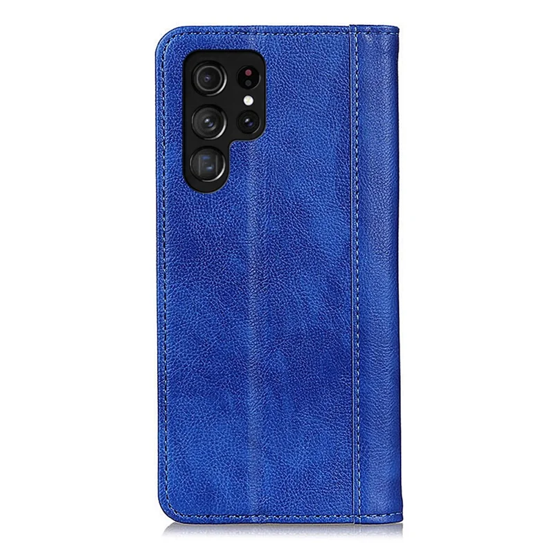 For Samsung Galaxy S25 Ultra Stand Case Split Leather Litchi Texture Wallet Phone Cover - Blue