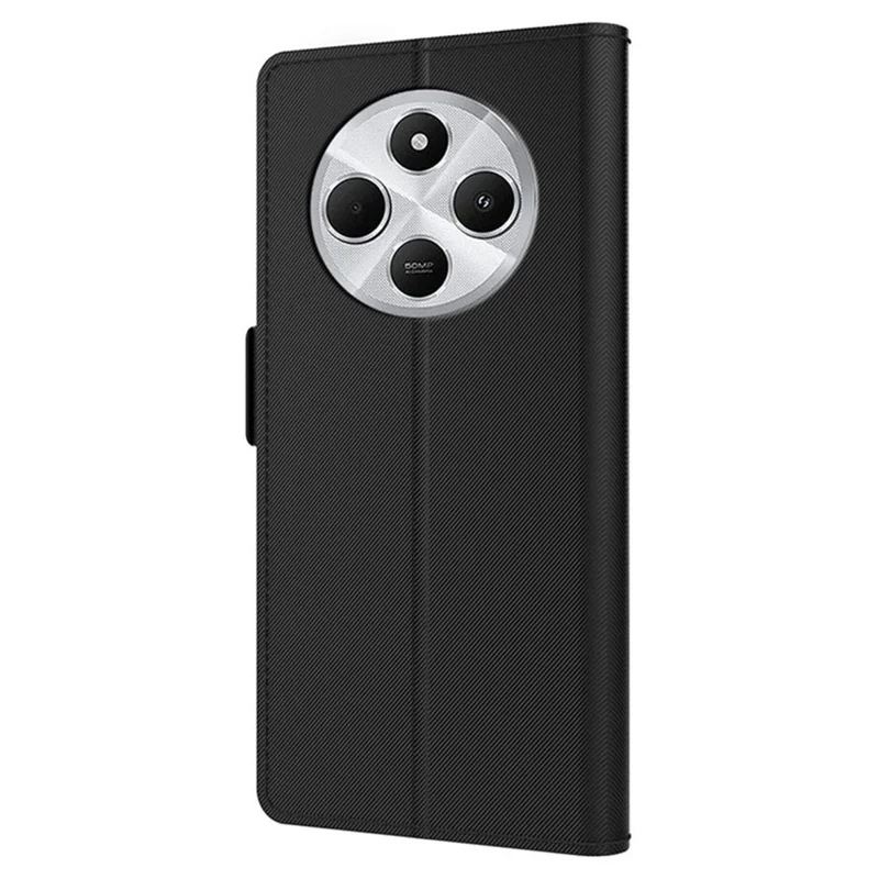 For Xiaomi Poco C75 4G / Redmi 14R 5G / 14C 4G Case Stand PU Leather Phone Cover Card Holder Mirror - Black