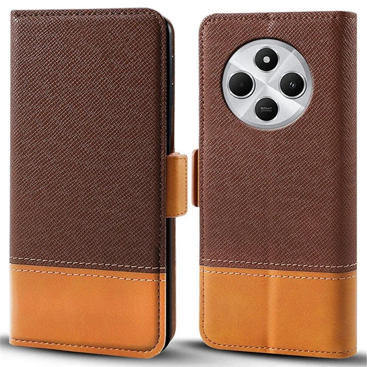 Для Xiaomi Poco C75 4G / Redmi 14C 4G Case Core Color Splising PU - Коричневый