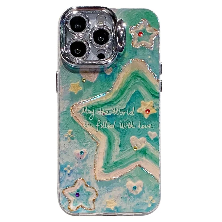 Pour L'iphone 16 Pro Max Case Lens Kickstand Oil Painting Stars Stars Tpu + pc Téléphone Couvercle Avec un Film D'objectif en Verre
