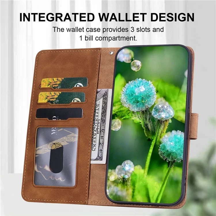 For iPhone 16 Pro Max Case Cat Dandelion Imprint PU Leather Wallet Phone Cover with Strap - Brown