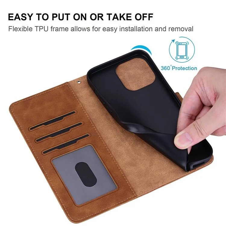 For iPhone 16 Pro Max Case Cat Dandelion Imprint PU Leather Wallet Phone Cover with Strap - Brown