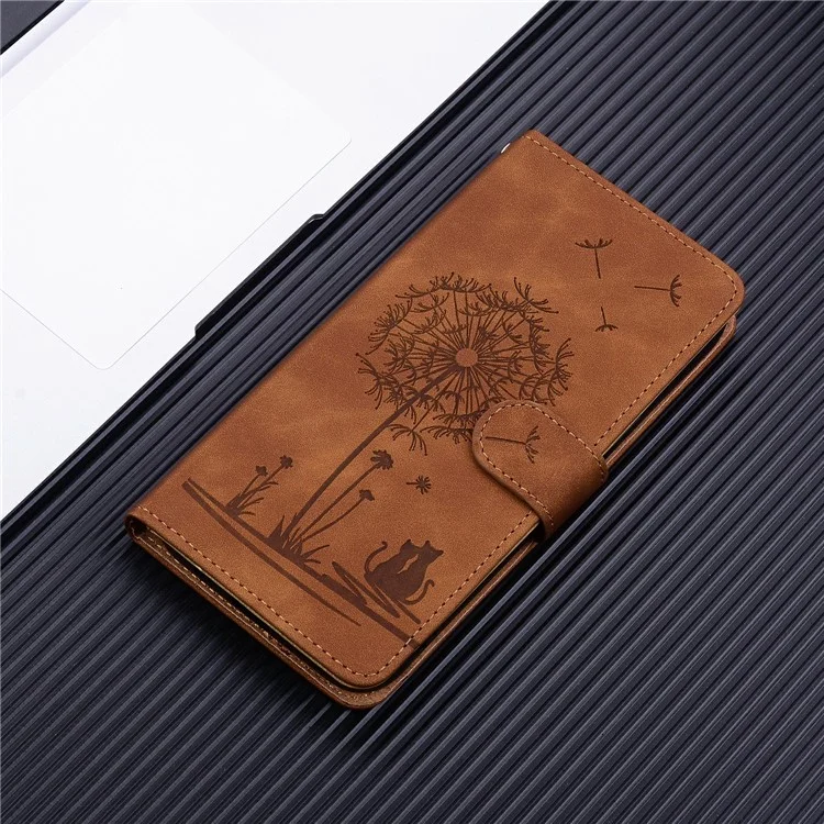 For iPhone 16 Pro Max Case Cat Dandelion Imprint PU Leather Wallet Phone Cover with Strap - Brown