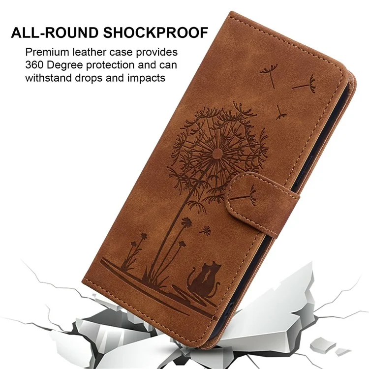 Pour Google Pixel 9 Pro XL Case Cat Dandelion Imprint pu Leather Wallet Téléphone Couvercle Avec Sangle - Brun