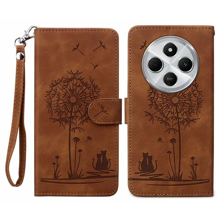 Для Xiaomi Redmi 14C 4G Case Cat Cat Dandelion Imprint PU - Коричневый