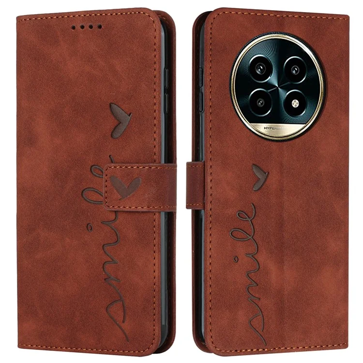 Per Realme 13 Pro 5G / 13 Pro+ 5G Custodia Supporto per Visualizzazione PU Leather Cover per Telefono con Motivo Impresso - Marrone