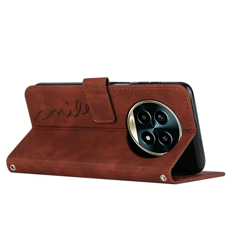 Per Realme 13 Pro 5G / 13 Pro+ 5G Custodia Supporto per Visualizzazione PU Leather Cover per Telefono con Motivo Impresso - Marrone