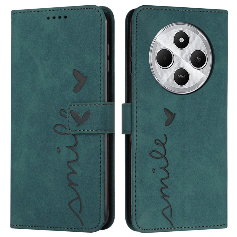 For Xiaomi Poco C75 4G / Redmi 14R 5G / 14C 4G Case Viewing Stand PU Leather Phone Cover Imprinted Pattern - Green