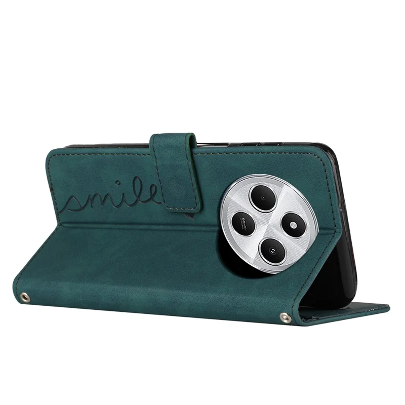 For Xiaomi Poco C75 4G / Redmi 14R 5G / 14C 4G Case Viewing Stand PU Leather Phone Cover Imprinted Pattern - Green