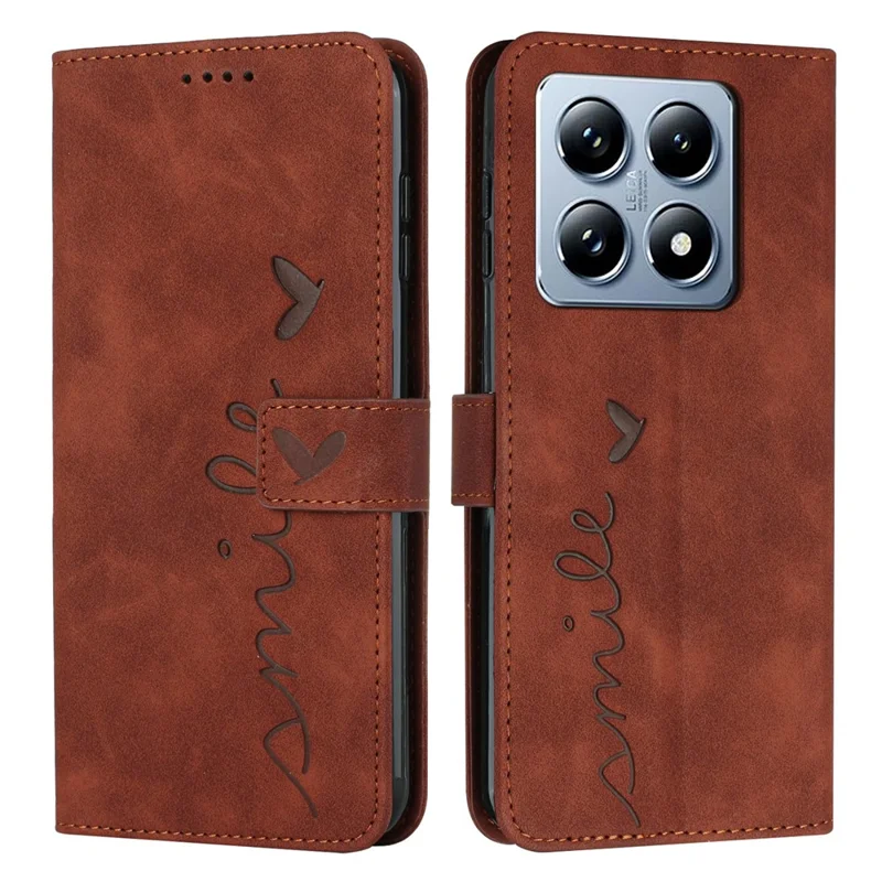 For Xiaomi 14T Pro Case Viewing Stand PU Leather Phone Cover Imprinted Pattern - Brown