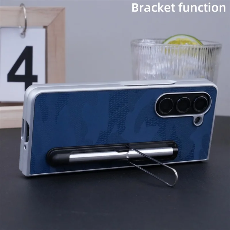 Für Samsung Galaxy Z Fold6 5G Hülle Kickstand Skin-Touch Leder+pc Telefonabdeckung Mit Stylus - Blau