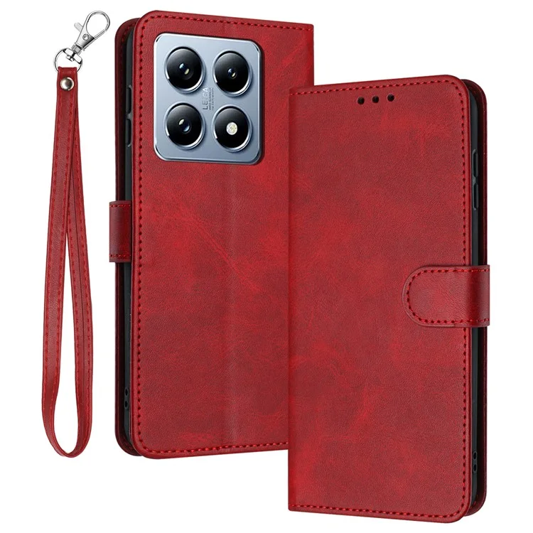 For Xiaomi 14T Pro Case Flip Stand PU Leather Wallet Phone Cover Calf Texture - Red