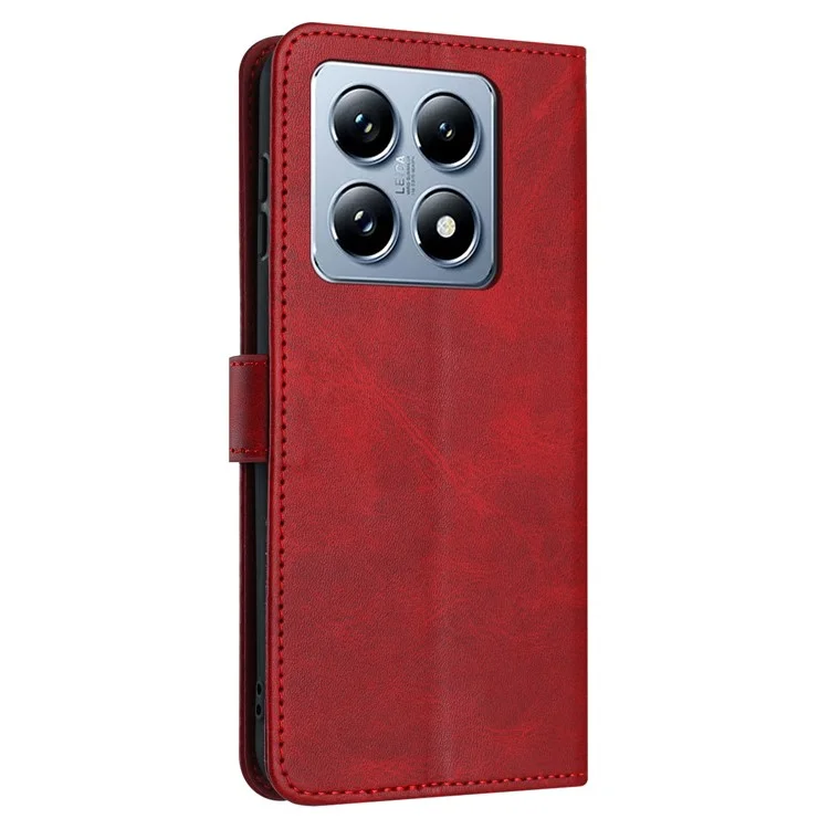 For Xiaomi 14T Pro Case Flip Stand PU Leather Wallet Phone Cover Calf Texture - Red