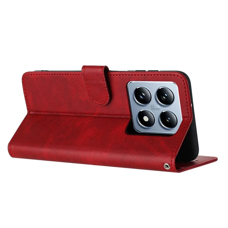 For Xiaomi 14T Pro Case Flip Stand PU Leather Wallet Phone Cover Calf Texture - Red