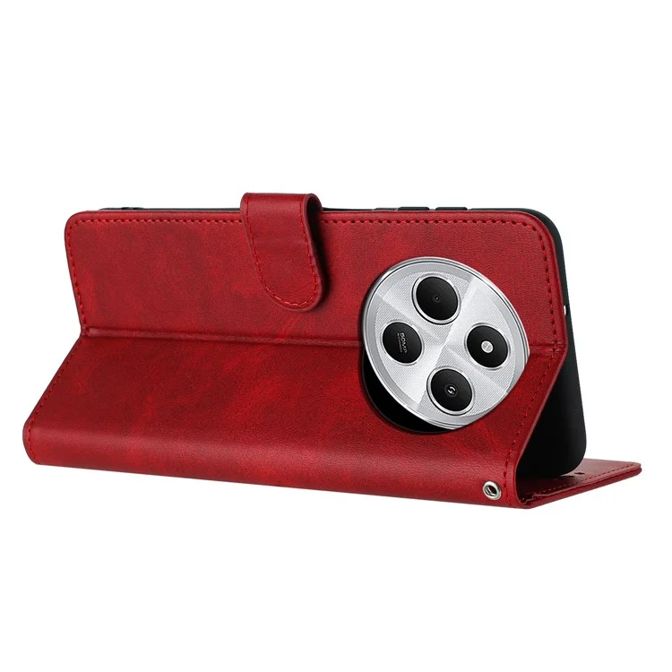 Para Xiaomi Redmi 14C 4G Case Flip Stand PU Cuero de Cuero Cover de la Ternera Textura - Rojo