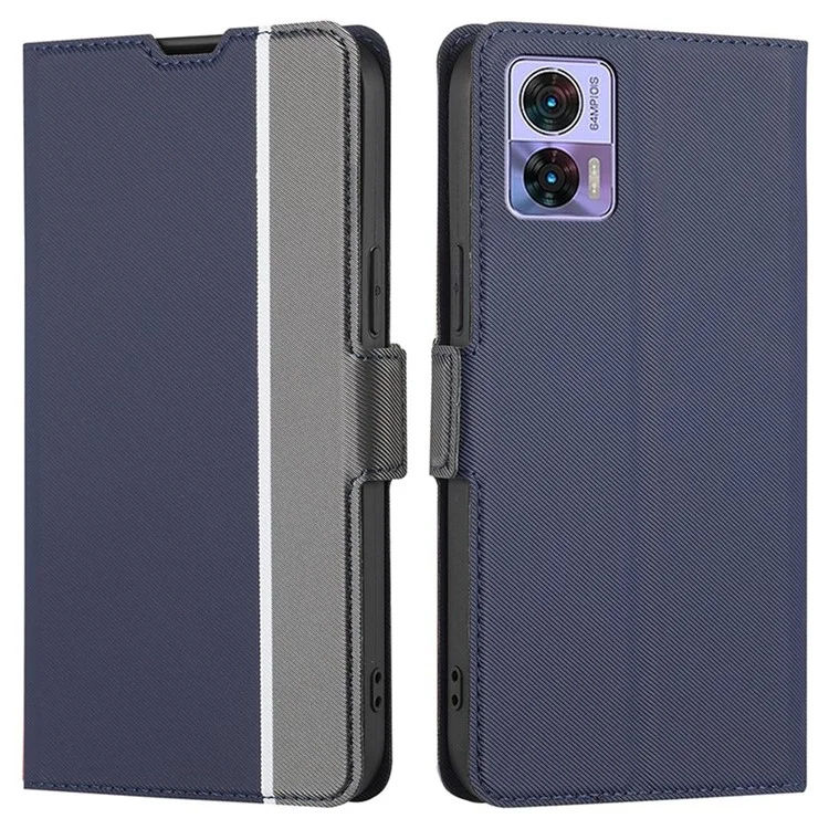 Case de Teléfono Amigable Para la Piel Para Motorola Edge 30 Neo 5G, Cubierta de Teléfono Magnético de Cuero de Textura Sarga PU Con Soporte / Ranuras Para Tarjetas - Azul