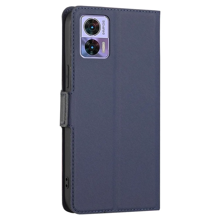 Case de Teléfono Amigable Para la Piel Para Motorola Edge 30 Neo 5G, Cubierta de Teléfono Magnético de Cuero de Textura Sarga PU Con Soporte / Ranuras Para Tarjetas - Azul