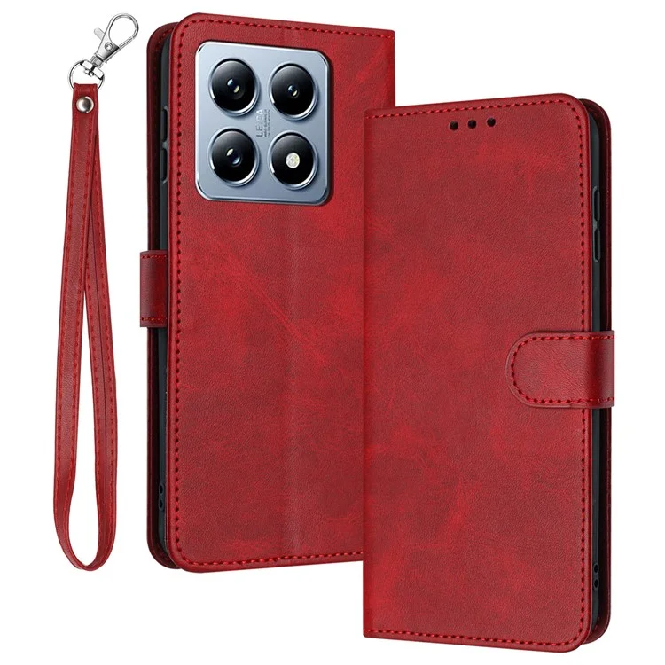 For Xiaomi 14T Case Flip Stand PU Leather Wallet Phone Cover Calf Texture - Red