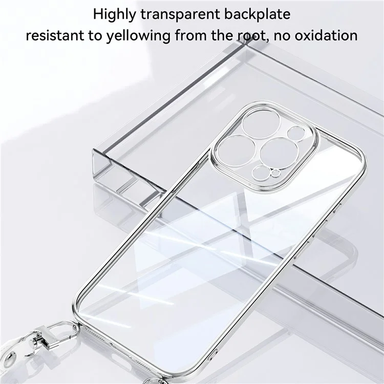 Sulada For Iphone 14 Pro Max Case Alecloplating Ultra Clear Soft Thpe Cope с Помощью Запястья PU с Ремешком Для Запястья PU - Белый