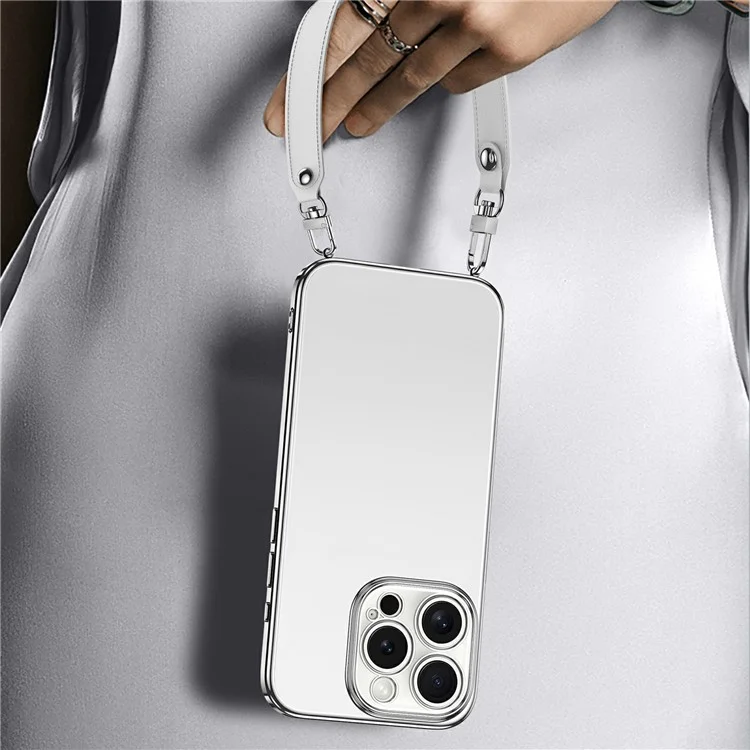 Sulada For Iphone 14 Pro Max Case Alecloplating Ultra Clear Soft Thpe Cope с Помощью Запястья PU с Ремешком Для Запястья PU - Белый