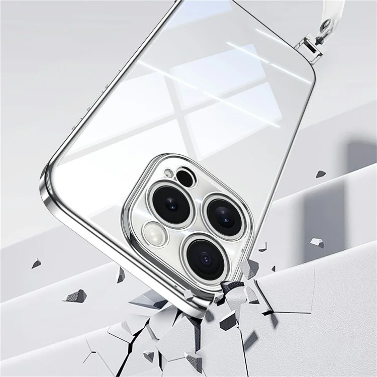 Sulada Para Iphone 14 Pro Case Eletroplating Ultra Clear Soft TPU Tampa de Telefone Com Pulseira PU - Branco
