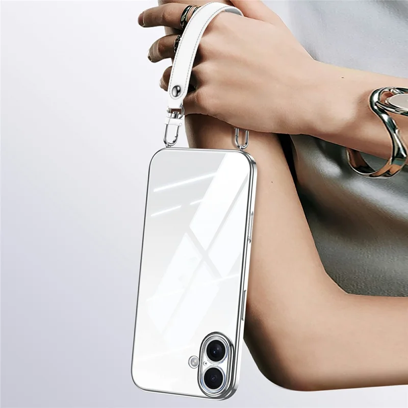 Sulada Для Iphone 16 Plus Case Allectrating Ultra Clear Soft Tpu Phone Cope с Помощью Запястья PU - Белый