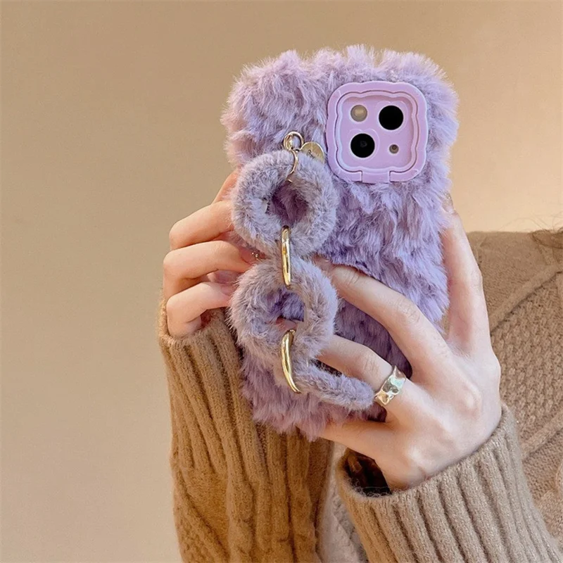 Para Iphone 14 Case Lens Kickstand Furry Silicone Tele