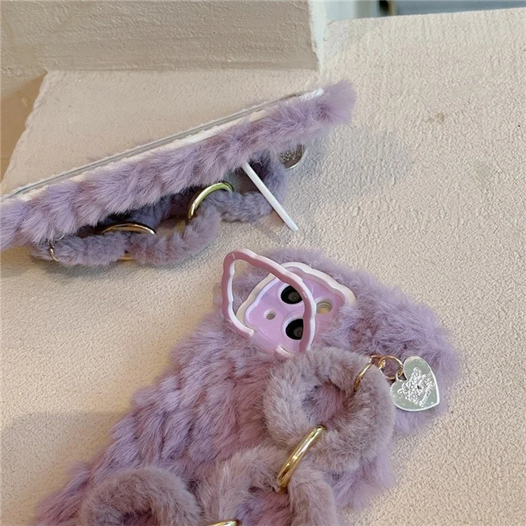 Para Iphone 14 Case Lens Kickstand Furry Silicone Tele