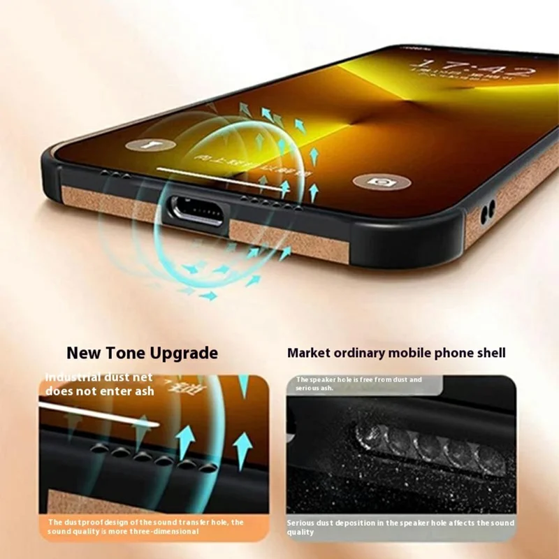 Para Iphone 16 Pro Max Case Lambskin Texture Leather+TPU Ultra Slim Telephone Case - Caqui