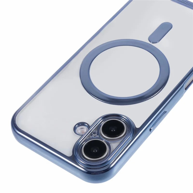 For iPhone 16 Plus Case Compatible with MagSafe Electroplating TPU Cellphone Protector with Long Lanyard - Blue