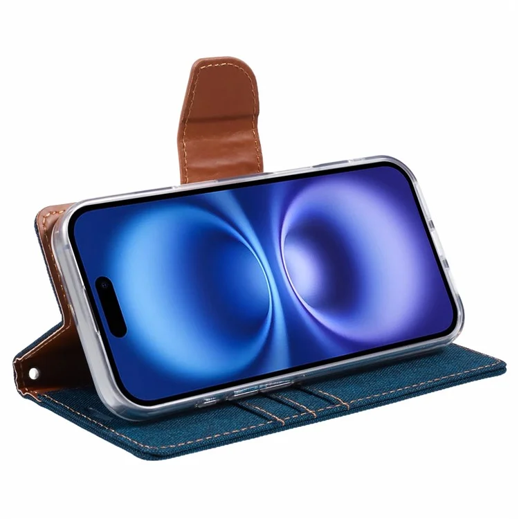 MERCURY GOOSPERY per iPhone 16 Plus Case Canvas Texture Leather Wallet Phone Cover - Blu Scuro