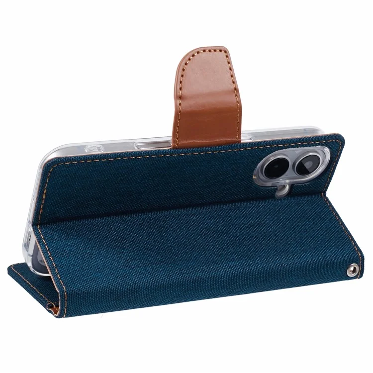 MERCURY GOOSPERY per iPhone 16 Plus Case Canvas Texture Leather Wallet Phone Cover - Blu Scuro