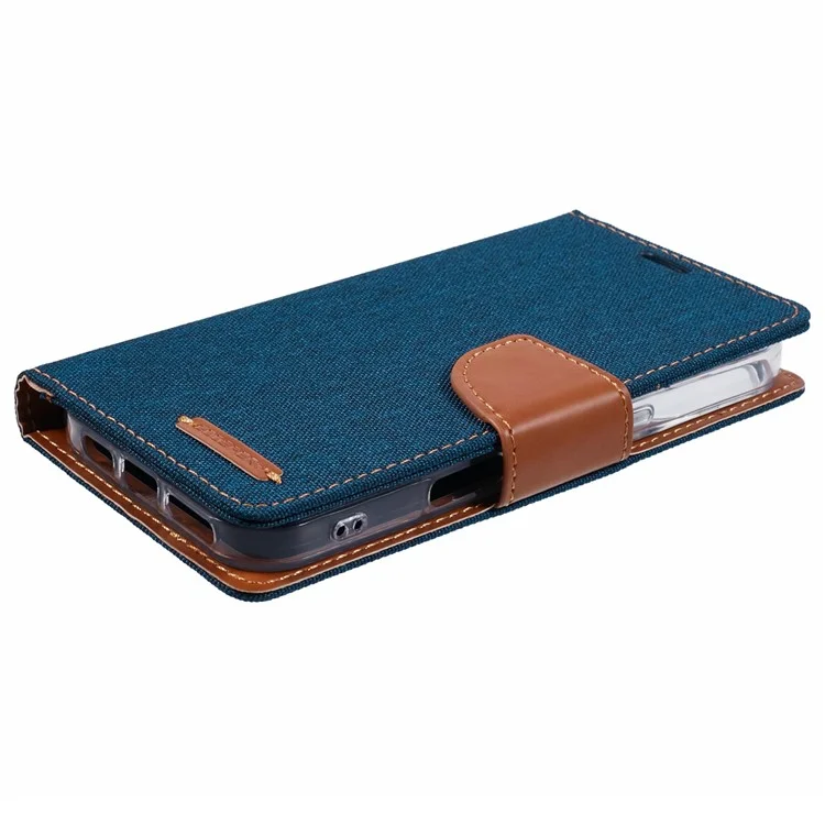 MERCURY GOOSPERY per iPhone 16 Plus Case Canvas Texture Leather Wallet Phone Cover - Blu Scuro