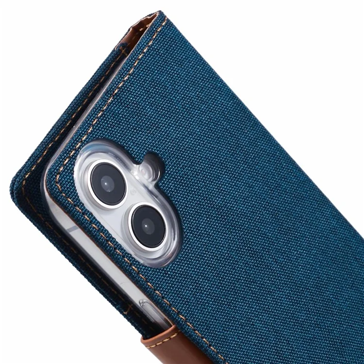 MERCURY GOOSPERY per iPhone 16 Plus Case Canvas Texture Leather Wallet Phone Cover - Blu Scuro