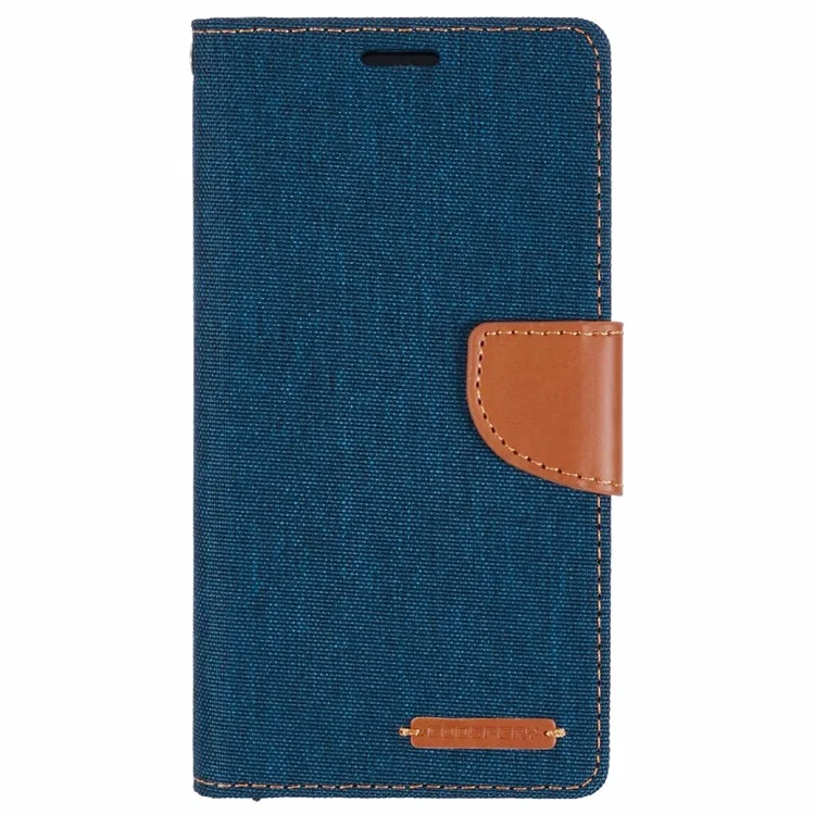 MERCURY GOOSPERY per iPhone 16 Plus Case Canvas Texture Leather Wallet Phone Cover - Blu Scuro
