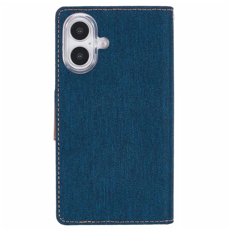 MERCURY GOOSPERY per iPhone 16 Plus Case Canvas Texture Leather Wallet Phone Cover - Blu Scuro