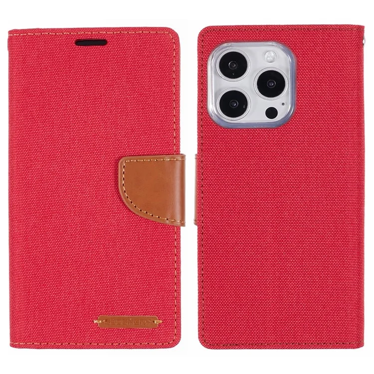 MERCURY GOOSPERY For iPhone 16 Pro Max Case Canvas Texture Leather Wallet Phone Cover - Red