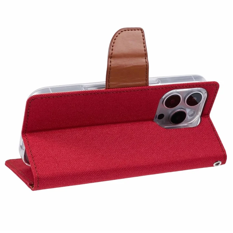 MERCURY GOOSPERY For iPhone 16 Pro Max Case Canvas Texture Leather Wallet Phone Cover - Red