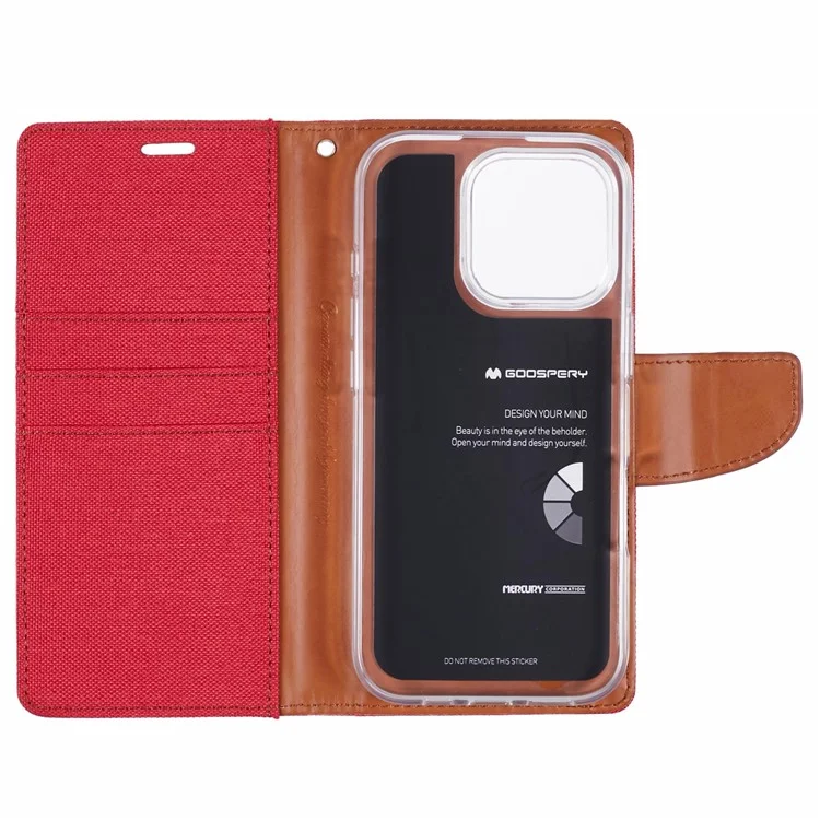 MERCURY GOOSPERY For iPhone 16 Pro Max Case Canvas Texture Leather Wallet Phone Cover - Red