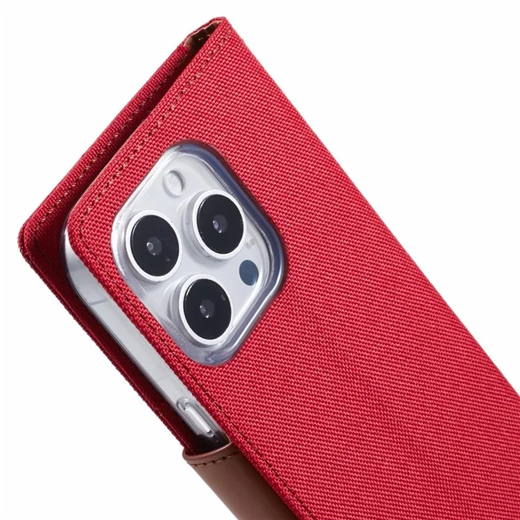 MERCURY GOOSPERY For iPhone 16 Pro Max Case Canvas Texture Leather Wallet Phone Cover - Red