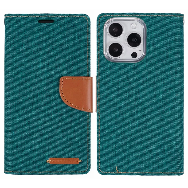 MERCURY GOOSPERY For iPhone 16 Pro Max Case Canvas Texture Leather Wallet Phone Cover - Green