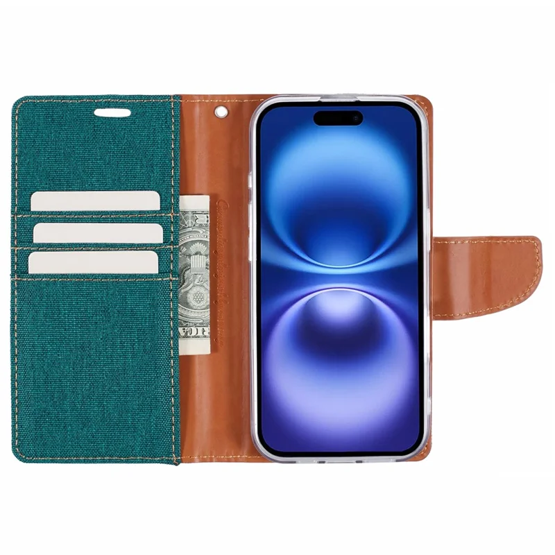 MERCURY GOOSPERY For iPhone 16 Pro Max Case Canvas Texture Leather Wallet Phone Cover - Green