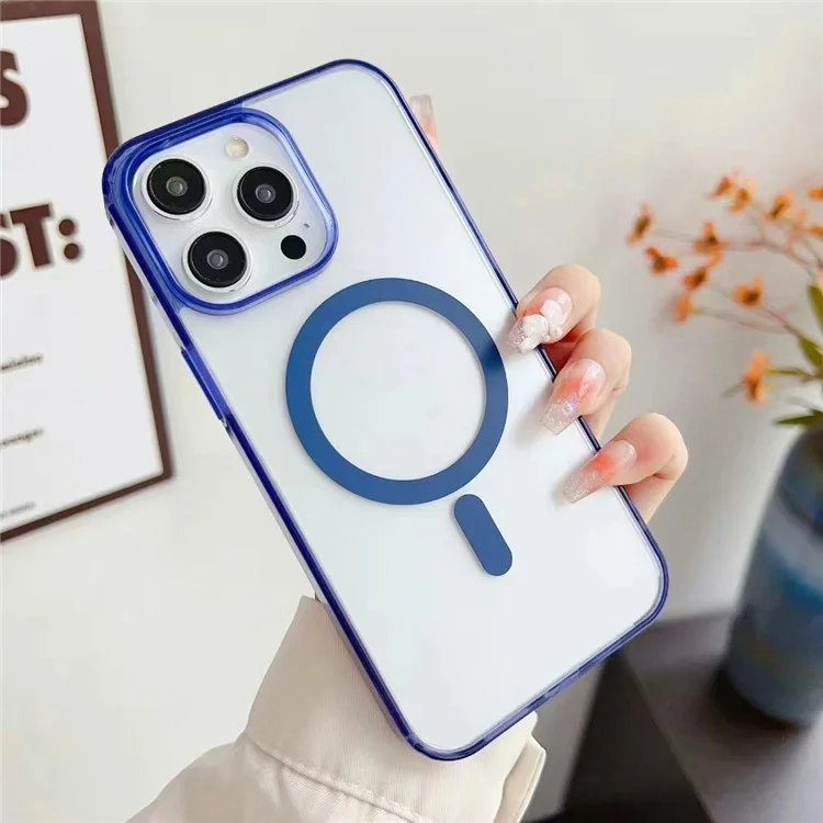 Para Iphone 15 Pro Case Compatível Com Magsafe Acrílico+tpu Tampa de Telefone Fosco - Azul Transparente