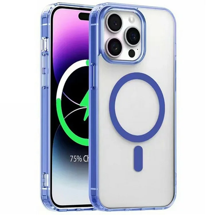 Para Iphone 15 Pro Case Compatível Com Magsafe Acrílico+tpu Tampa de Telefone Fosco - Azul Transparente