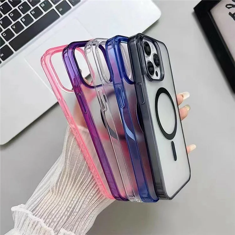 Para Iphone 15 Pro Case Compatível Com Magsafe Acrílico+tpu Tampa de Telefone Fosco - Azul Transparente