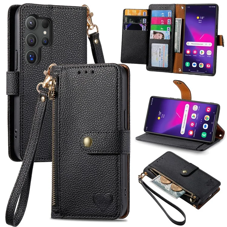 Для Samsung Galaxy S24 Ultra Case RFID Блокирование на Молнии на Молнии - Черный
