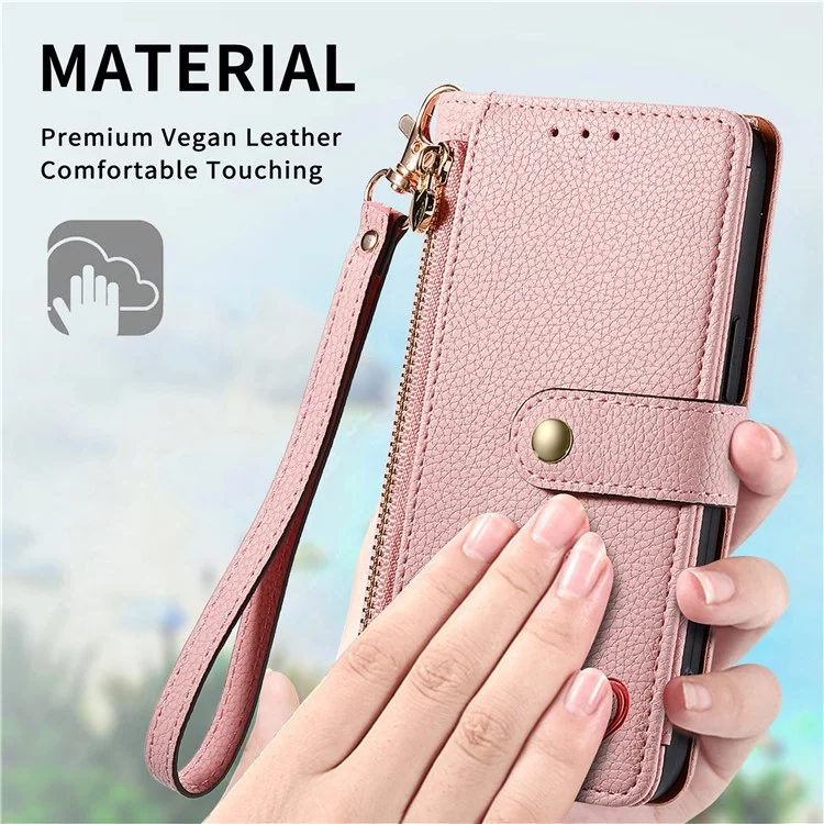 For OnePlus Nord CE4 Lite 5G / Oppo K12x 5G (China) Case RFID Blocking Zipper Pocket Leather Wallet Phone Cover - Pink