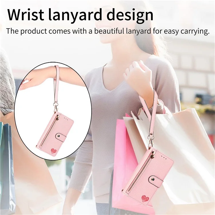 For OnePlus Nord CE4 Lite 5G / Oppo K12x 5G (China) Case RFID Blocking Zipper Pocket Leather Wallet Phone Cover - Pink