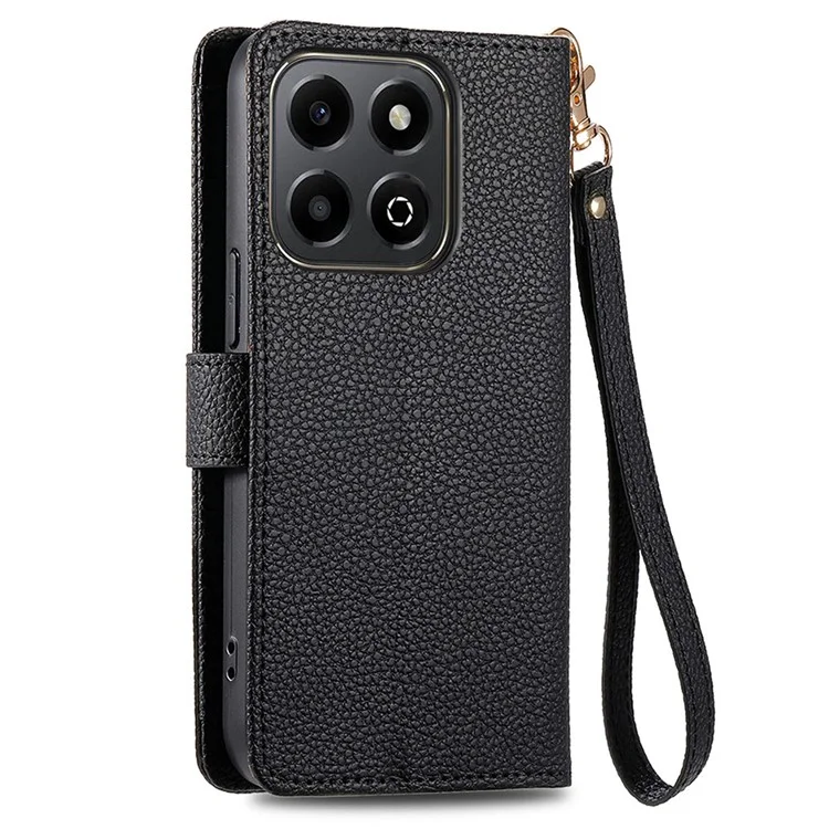 For Honor X6b 4G Case RFID Blocking Zipper Pocket Leather Wallet Phone Cover - Black